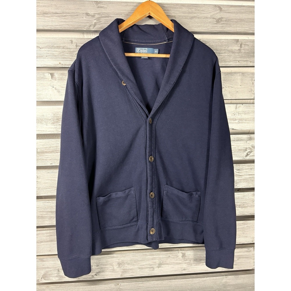 Polo Ralph Lauren Navy Cotton Cardigan XL Preppy Coastal Classic Sweater Shawl